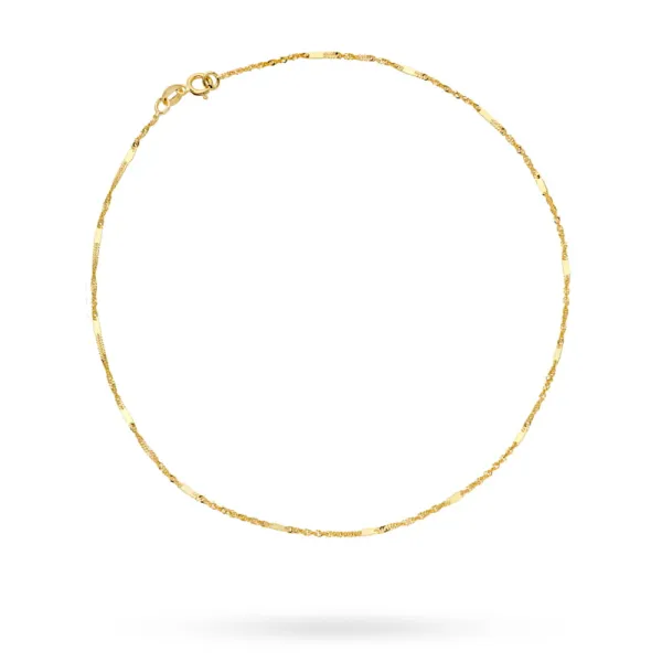 Złota Bransoletka 585 na Nogę Singapur z Blaszkami