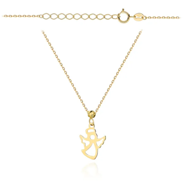 Złoty Naszyjnik 585 z Aniołek i Kulka Diamentowana