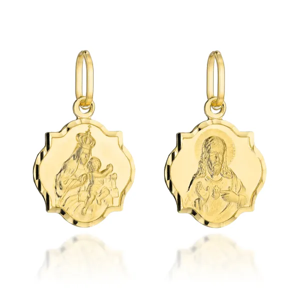 Złota 585 Zawieszka Medalik Szkaplerzny Diament