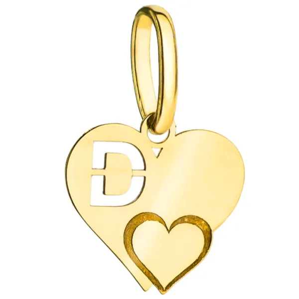 Złota Zawieszka Literka ''D'' w Sercu 585