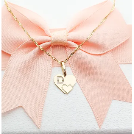 Złota Zawieszka Literka ''D'' w Sercu 585