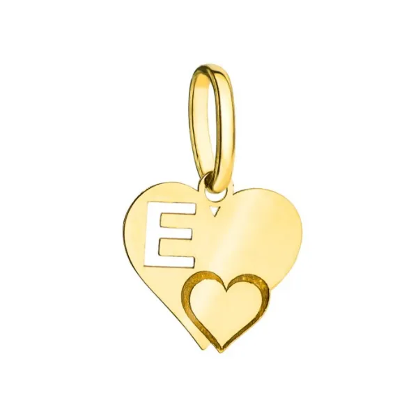 Złota Zawieszka Literka ''E'' w Sercu 585