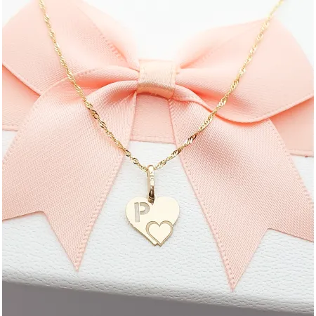 Złota Zawieszka Literka ''P'' w Sercu 585