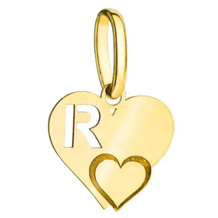 Złota Zawieszka Literka ''R'' w Sercu 585