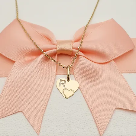 Złota Zawieszka Literka ''R'' w Sercu 585