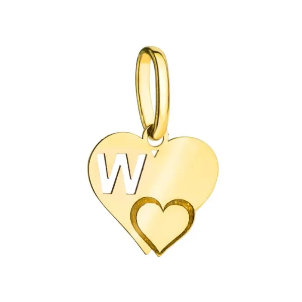 Złota Zawieszka Literka ''W'' w Sercu 585