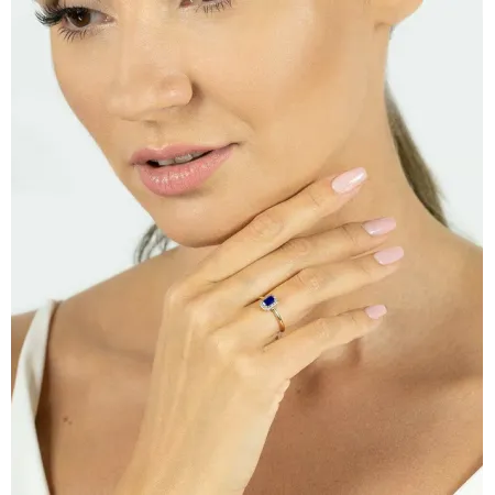 ZŁOTY PIERŚCIONEK SZAFIR DIAMENTY PRÓBA 585