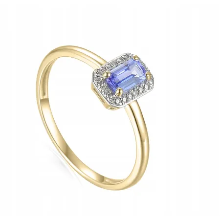 ZŁOTY 585 PIERŚCIONEK TANZANIT DIAMENTY GRAWER