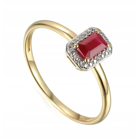 ZŁOTY ZARĘCZYNOWY 585 PIERŚCIONEK RUBIN DIAMENTY 