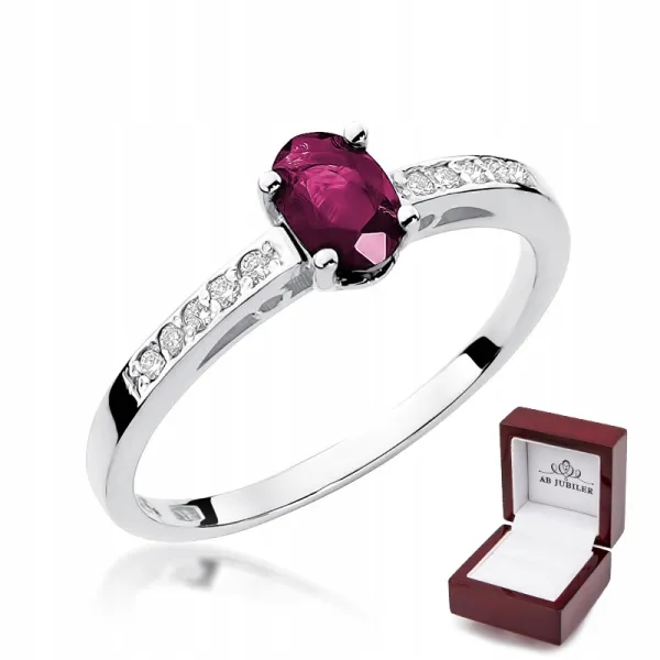 Pierścionek Zaręczynowy Rubin Diamenty Białe Złoto