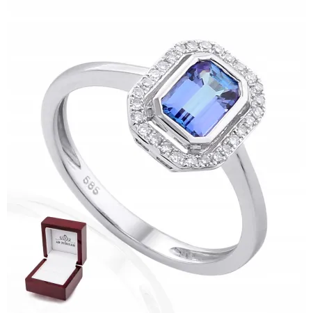 PIERŚCIONEK BIAŁE ZŁOTO 585 TANZANIT I DIAMENTY