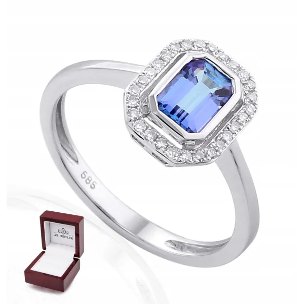 PIERŚCIONEK BIAŁE ZŁOTO 585 TANZANIT I DIAMENTY