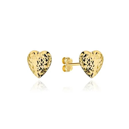 Złote Kolczyki 585 Serduszka Diamentowane 6x6mm