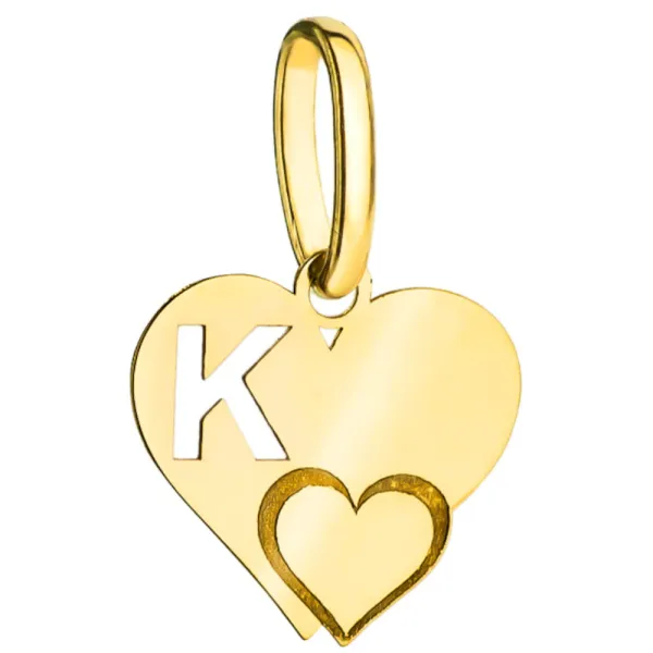 Złota Zawieszka Literka ''K'' w Sercu 585