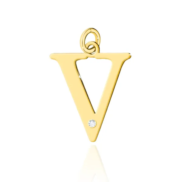 Złota 585 Zawieszka Mała Litera V z Brylantem