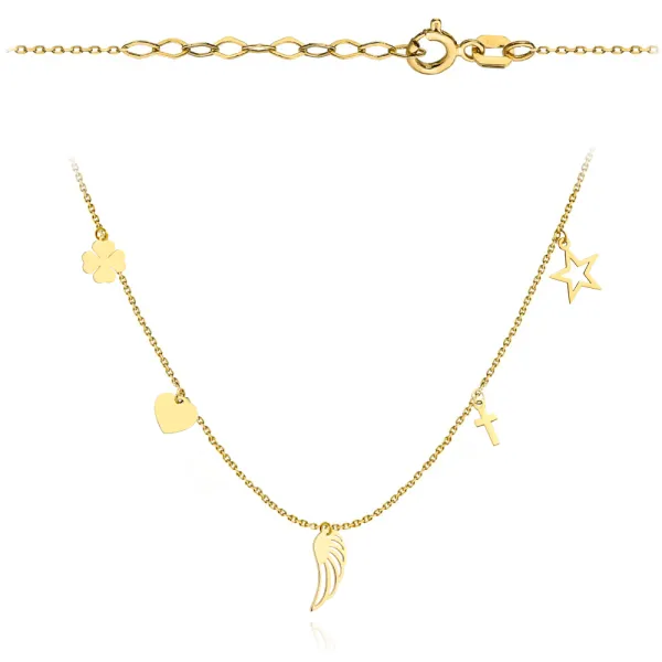 Złoty Naszyjnik 585 Koniczyna Serce Gwiazdka Krzyż
