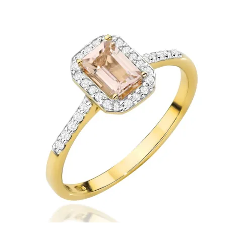 Pierścionek Złoty z Morganitem i Diamentami 585