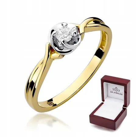 Złoty Pierścionek 585 Zaręczynowy Brylant 0,10ct