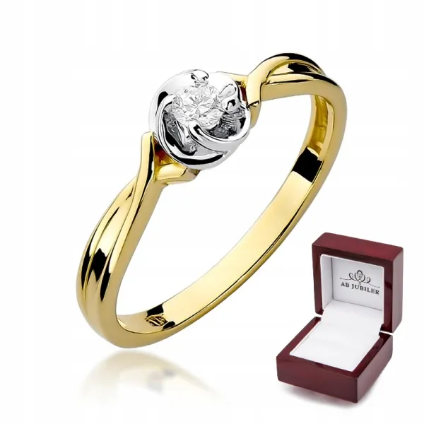 Złoty Pierścionek 585 Zaręczynowy Brylant 0,10ct