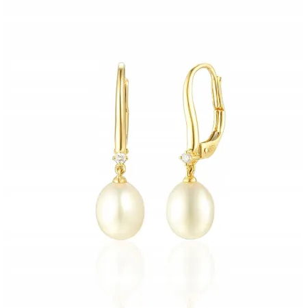 ZŁOTE KOLCZYKI PERŁY DIAMENTY PATENTKA PRÓBA 585