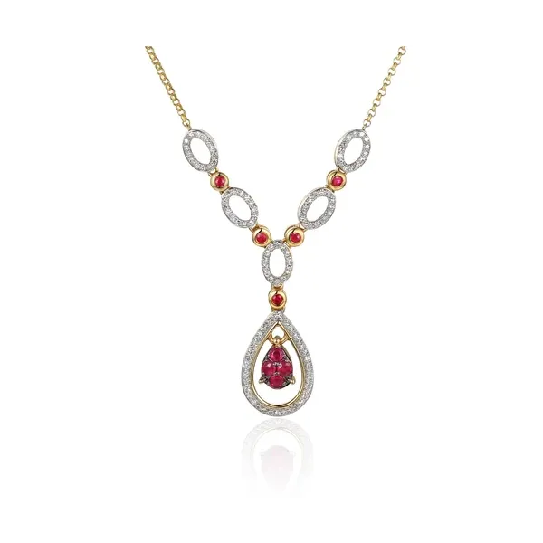 Złoty 585 Naszyjnik Rubin Diamenty na Prezent