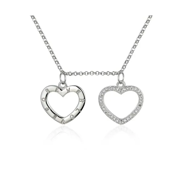 Delikatny 585 Naszyjnik Serca Diamenty Białe Złoto
