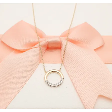Złoty 585 Naszyjnik Kółko z Diamentami na Prezent