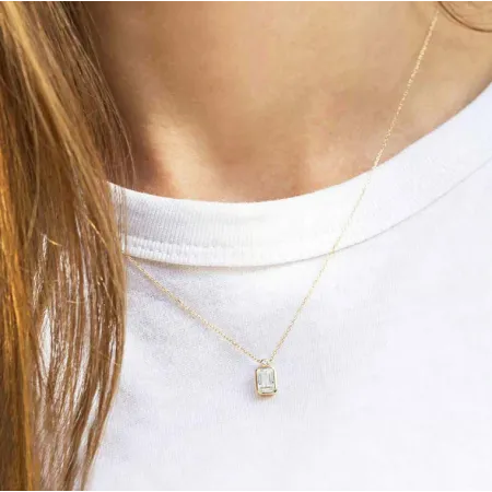 Złoty Naszyjnik Celebrytka Biały Topaz Diament