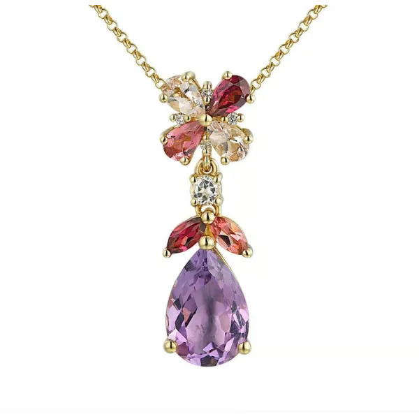 ZŁOTY NASZYJNIK 585 AMETYSTEM DIAMENTAMI KAMIENIAM