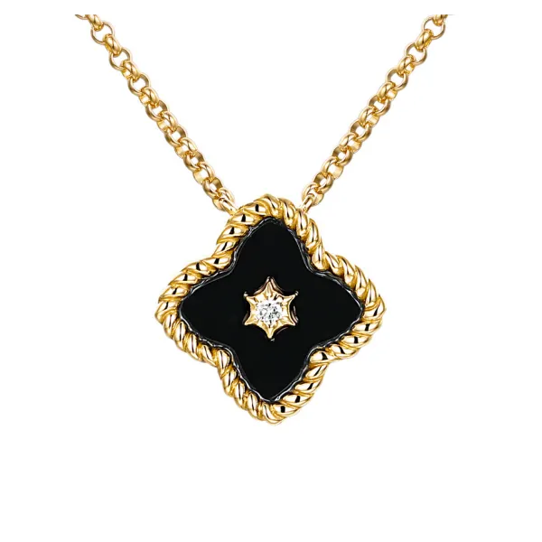 Złoty Naszyjnik 585 Agat i Diamenty Koniczynka