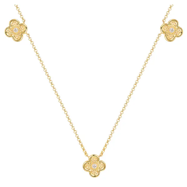 Złoty Naszyjnik Koniczynka z Diamentami pr.585 