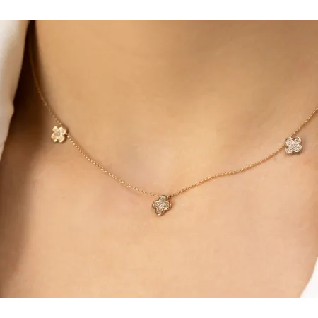 Złoty Naszyjnik Koniczynka z Diamentami pr.585 