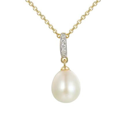 Naszyjnik Złoty Celebrytka z Perłą i Diamentami