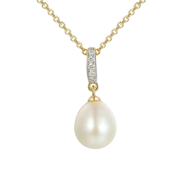 Naszyjnik Złoty Celebrytka z Perłą i Diamentami