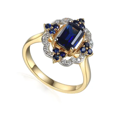 ZŁOTY PIERŚCIONEK SZAFIR DIAMENTY PRÓBA 585