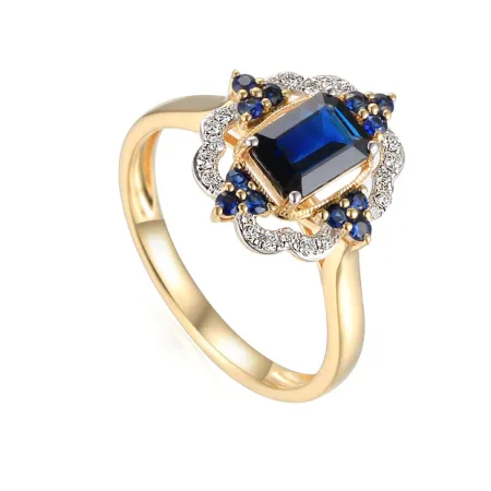 ZŁOTY 585 PIERŚCIONEK SZAFIR DIAMENTY GRAWER