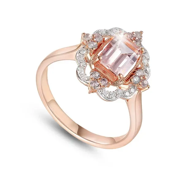 PIERŚCIONEK MORGANIT DIAMENTY 585 RÓŻOWE ZŁOTO