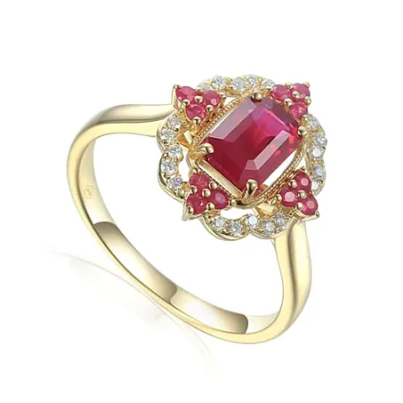 ZŁOTY 585 PIERŚCIONEK RUBIN DIAMENTY GRAWER