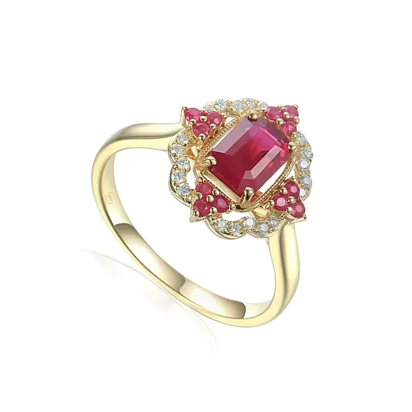 ZŁOTY 585 PIERŚCIONEK RUBIN DIAMENTY GRAWER