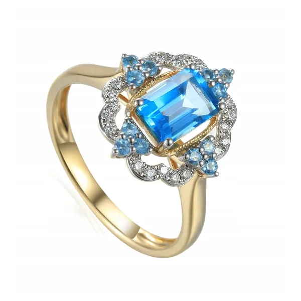 ZŁOTY PIERŚCIONEK TOPAZ DIAMENTY PRÓBA 585