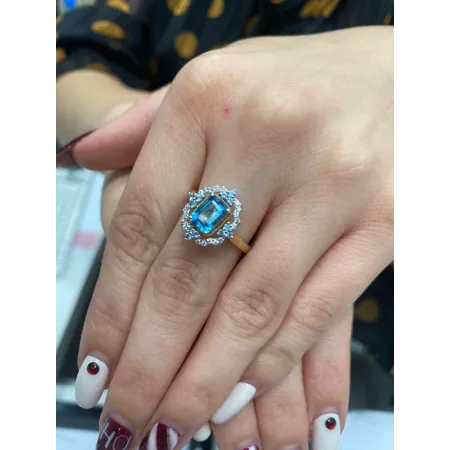 ZŁOTY PIERŚCIONEK TOPAZ DIAMENTY PRÓBA 585