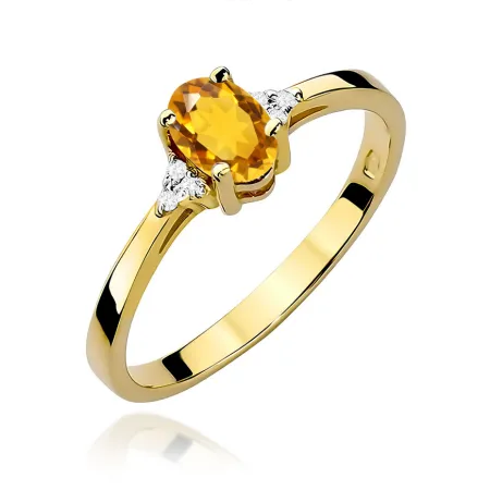 Złoty Pierścionek 585 Cytryn i Brylanty