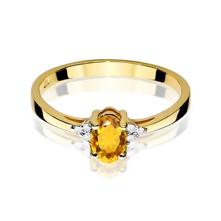 Złoty Pierścionek 585 Cytryn i Brylanty