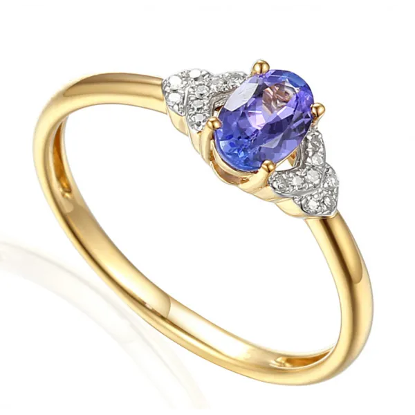 Złoty Pierścionek Tanzanit Diamenty pr 585 Grawer