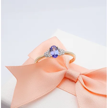 Złoty Pierścionek Tanzanit Diamenty pr 585 Grawer