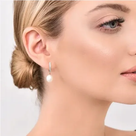 ZŁOTE 585 KOLCZYKI PERŁY DIAMENTY NA PREZENT