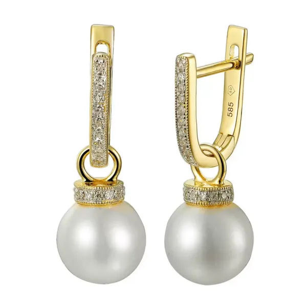 ZŁOTE 585 KOLCZYKI PERŁY I DIAMENTY NA PREZENT