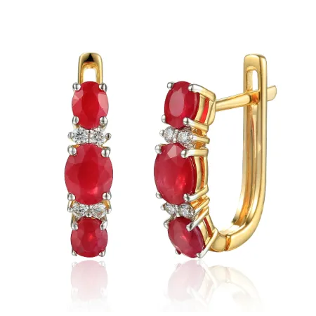 Kolczyki 585 Rubiny i Diamenty Angielskie Zapięcie