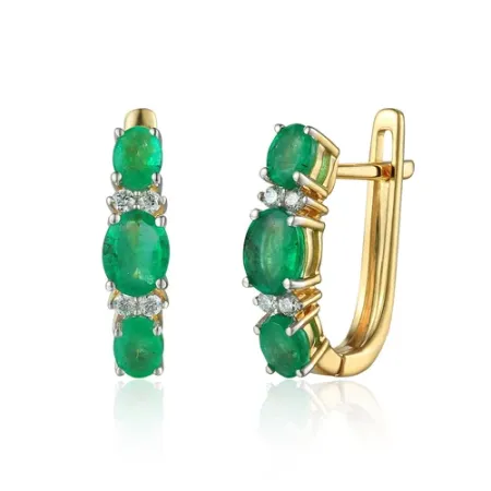 Kolczyki 585 Szmaragd Diamenty Angielskie Zapięcie
