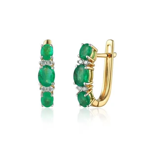 Kolczyki 585 Szmaragd Diamenty Angielskie Zapięcie